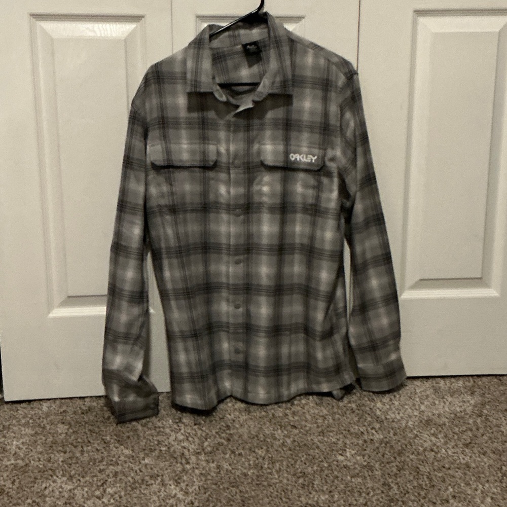Oakley Black and Gray Plaid Shirt